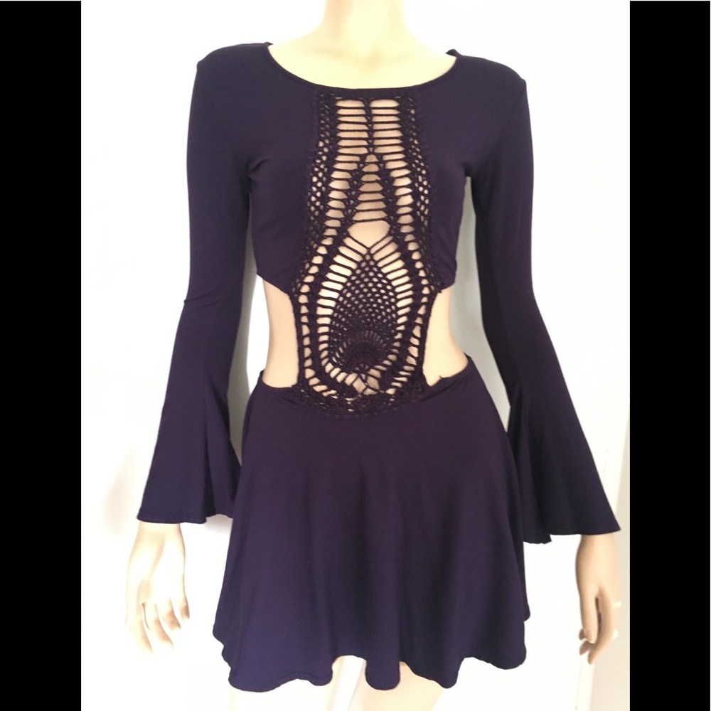 Indah Purple Cutout Crochet Front Dress